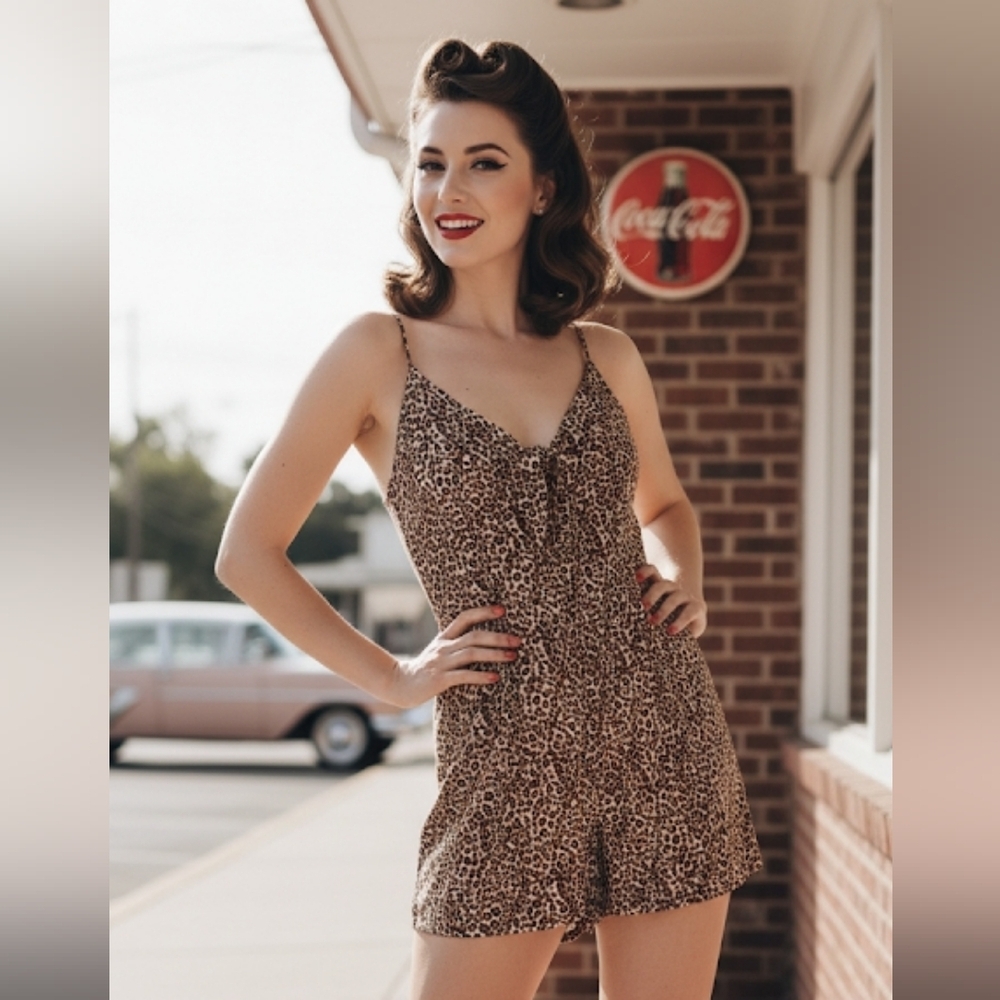 One Clothing cheetah print tie front romper size M